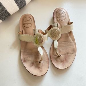 Jack Rogers Thong Sandals Gold Leather Thongs Mini Wedge Sz 7